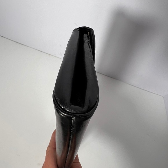 Vintage 1950's Lennox Black Leather Clutch‎ Evening Bag Gold Fleur de Lis Detail - Picture 5 of 10